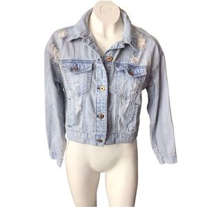 Forever 21 Light Blue Distressed Denim Crop Jacket Small